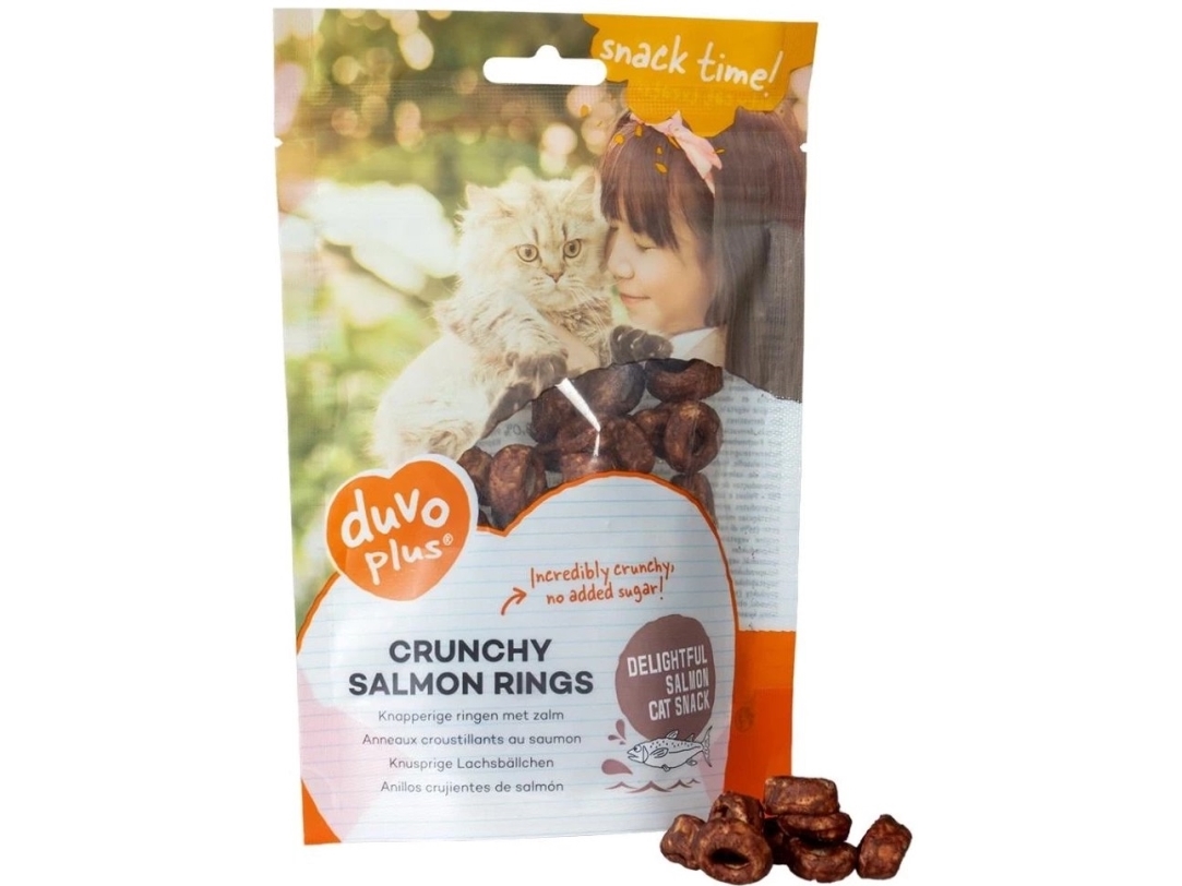 Duvo+ Crunchy Ring kattegodbidder laks 50 g
