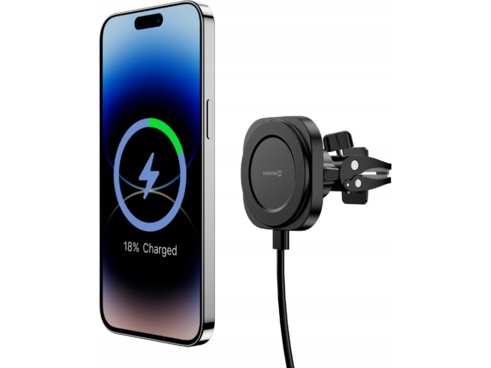 "Swissten Magstick Compact Magnetisk Bilholder Med Trådløs Oplader 15 W/7,5 W (Magsafe-Kompatibel)