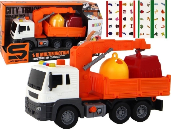LeanToys roska-auto nosturilla kitkavetoinen äänet oranssi 1:16