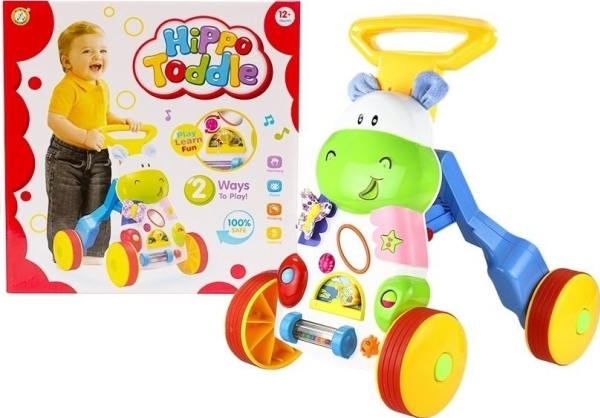 LeanToys Happy Hippo Pusher med spejlgummihjul