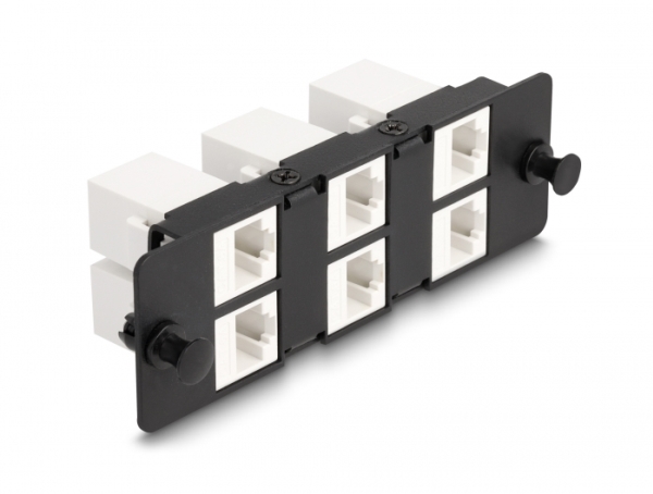 Delock Keystone Adapter Panel 6 Port Schwarz, Flach, Schwarz, Weiß, Rj-45, Rj-45, Buchse, Buchse
