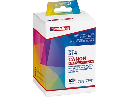 Edding Edd-514, Schwarz, Cyan, Magenta, Gelb, 22 Ml, 11 Ml, 5 Stück(E), 770 Seiten, Multipack