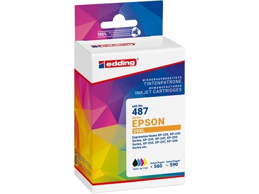 Edding Ersatztinte Epson T29xl Multipack 4 Compatible Schwarz, Cyan, Magenta, Gelb Edd-487 18-487-01
