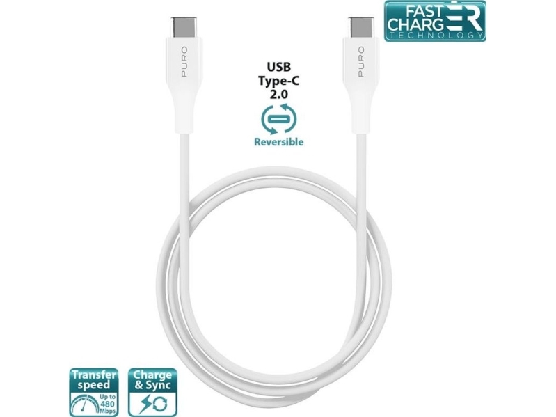 Puro Cusbcusbcwhi, 1 M, Usb C, Usb C, Usb 2.0, 0,48 Gbit/Sek., Hvid