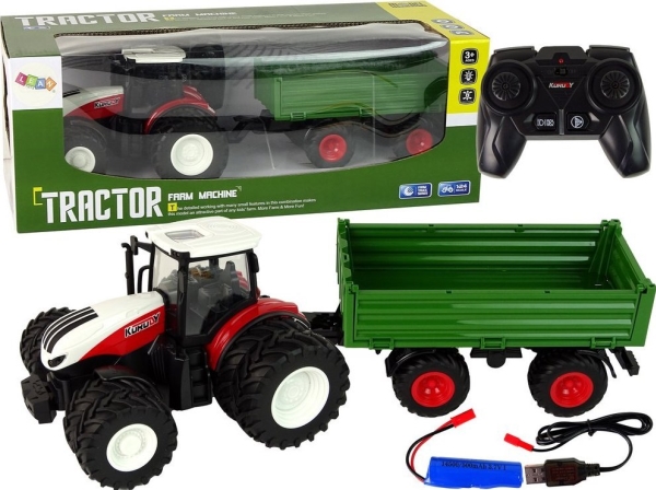 Lean Toys RC traktorius su priekaba 1:24 Raudona žalia