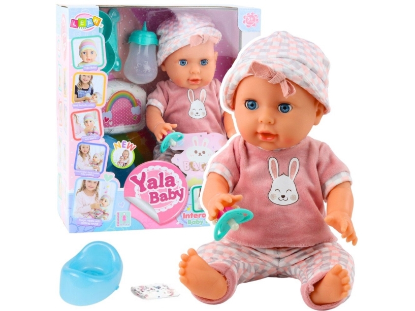 LeanToys babydokke lyserød sæt til lyde 35 cm med tilbehør der tisser
