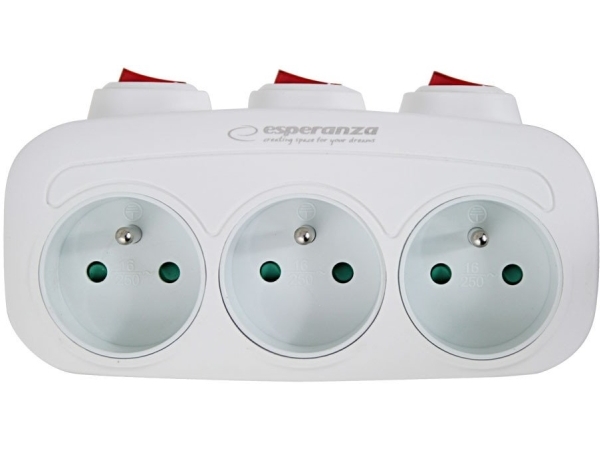 Esperanza Elk307w Electrical Splitter 3 Sockets Switch White
