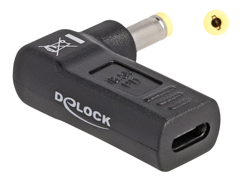 Delock - Strömadapter - 24 pin USB-C (hona) till Växelströmsjack 4,8 x 1,7 mm (hane) - 18.5 V - 3 A - vinklad - svart | Datortillbehör - Kablar & adaptrar - Adaptrar | GameStuff