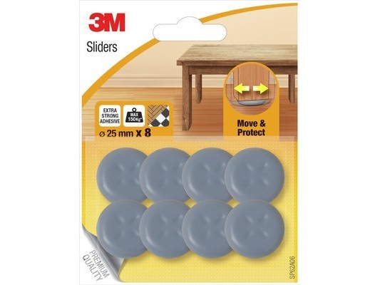 SCOTCH selvklæbende beskyttelses- og glidepuder, runde, 25 mm, 8 stk, sort