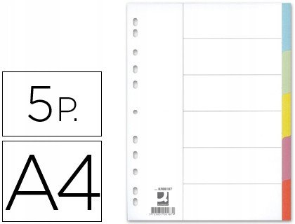 Faneblade Q-CONNECT, karton, A4, 223x297mm, 5 kort, blandede farver