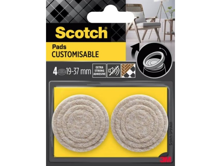 SCOTCH justerbare filtpuder, selvklæbende, runde, 19-37mm, 4 stk, beige