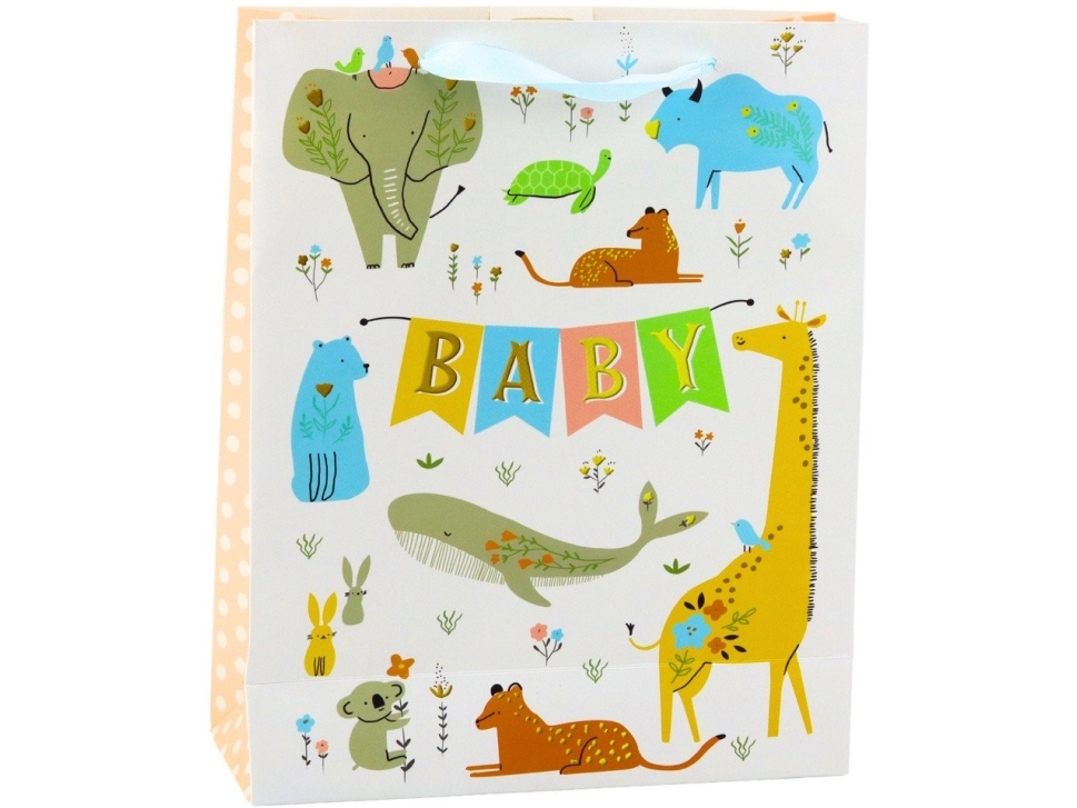Lean Geschenkbeutel Mit Aufdruck Babytiere 32 X 26 X 10 Cm