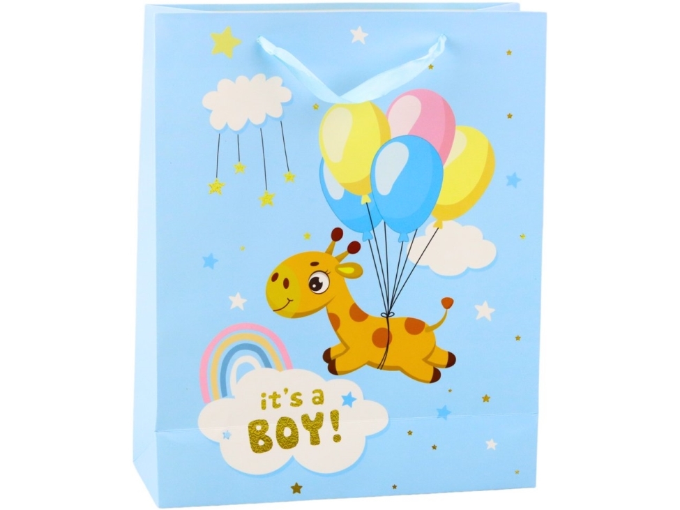 Lean Gavepose It's A Boy Giraf Blå 32 X 26 X 10 Cm