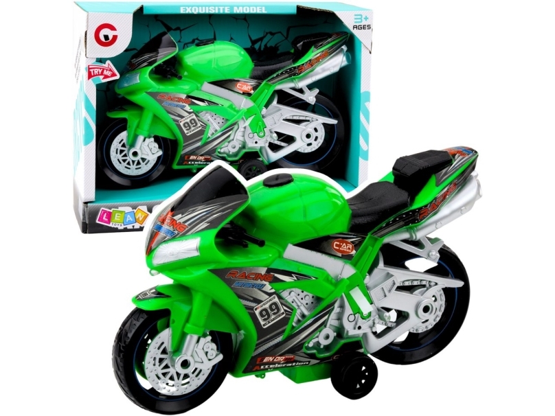 Lean Toys Žaislinis lenktyninis motociklas su šviesos ir garso efektais, žalias