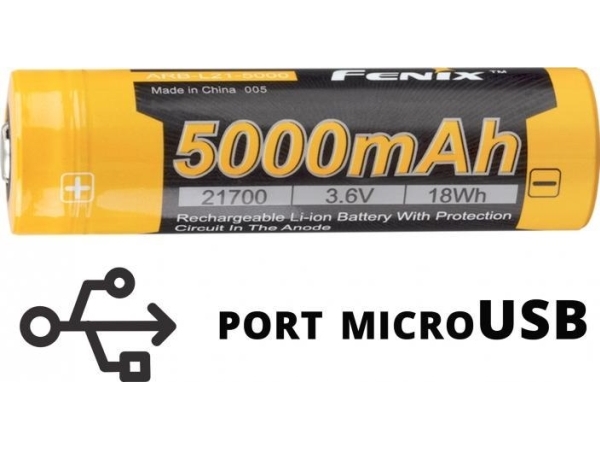 Fenix Arb-L21-5000U, Wiederaufladbarer Akku, Lithium-Ion (Li-Ion), 3,6 V, 5000 Mah, Überlast, Tiefentladeabschaltung, Kurzschluß, Schwarz, Gelb