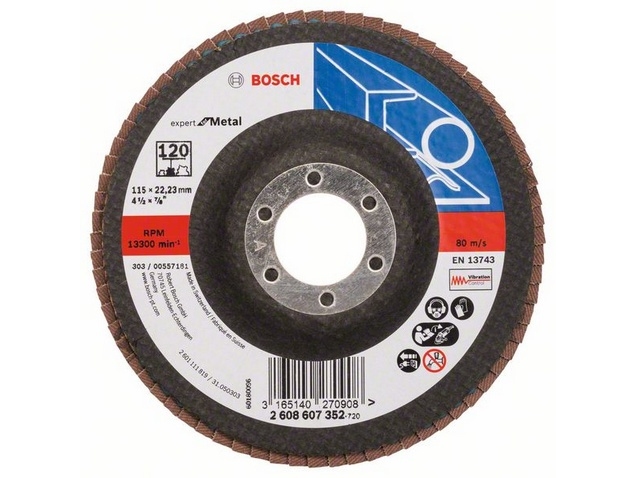 Bosch Accessories 2608607352 Bosch Power Tools Lamelslibeskive Diameter 115 mm Kornstørrelse 120 Stål, Rustfrit stål 1 stk