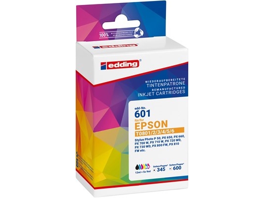 Edding Tinte Ersetzt Epson T0801+02+03+04+05+06 Kompatibel Schwarz, Cyan, Magenta, Gelb, Foto Cyan, Foto Magenta Edd-601 18-601-01