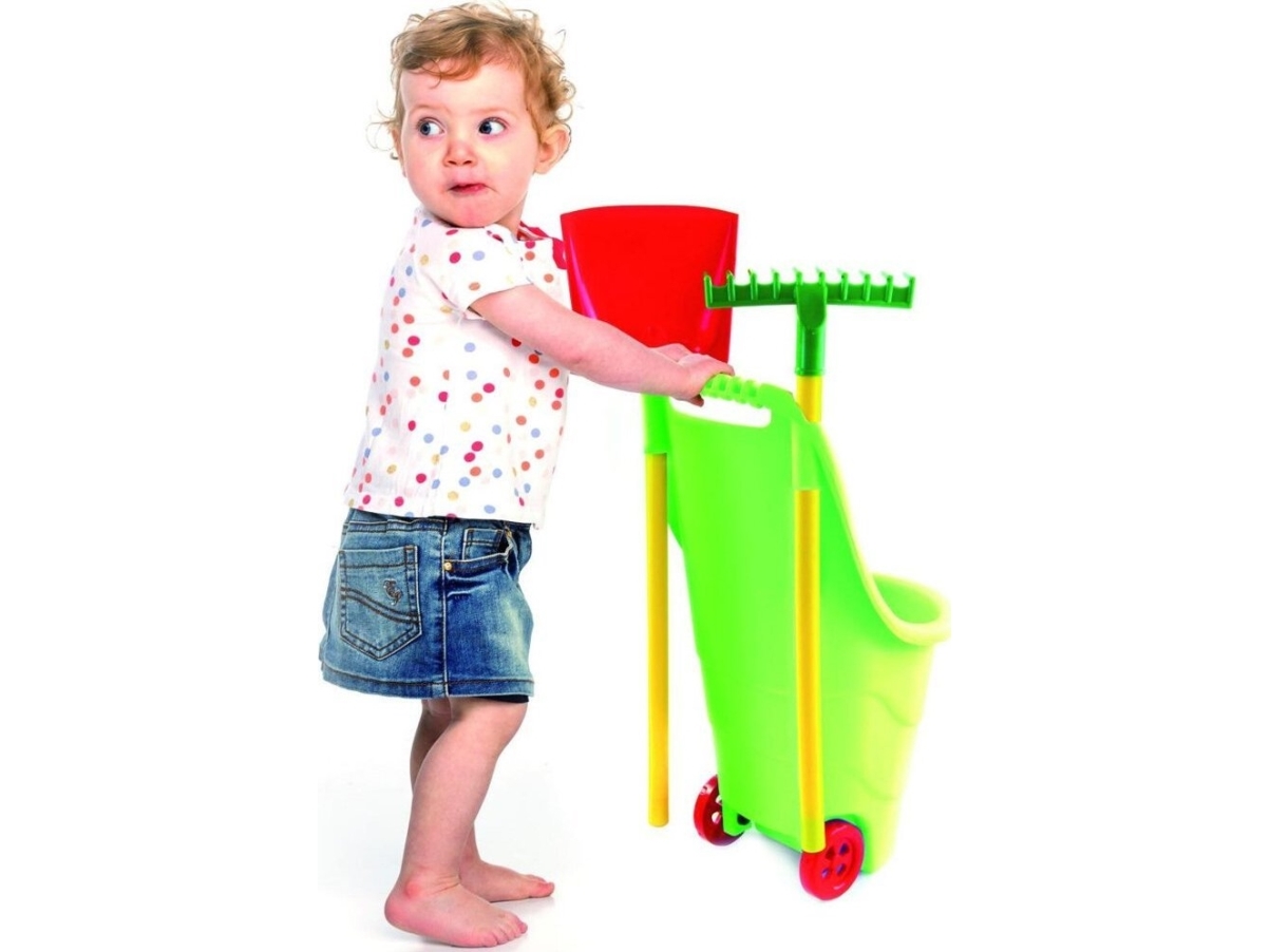 BigJigs sand-/skottkärra för barn med verktyg 33x44x77 cm | Utomhusleksaker - Gå / Löpande fordon - Skottkärror för barn | GameStuff