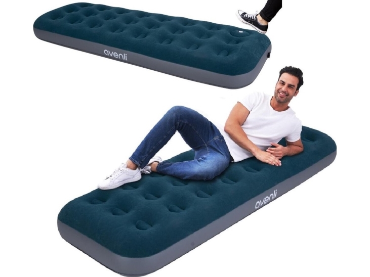 JiLong oppustelig komfortmadras med flokket overflade, 1 person, indbygget benpumpe 191x73x22 cm (24130)