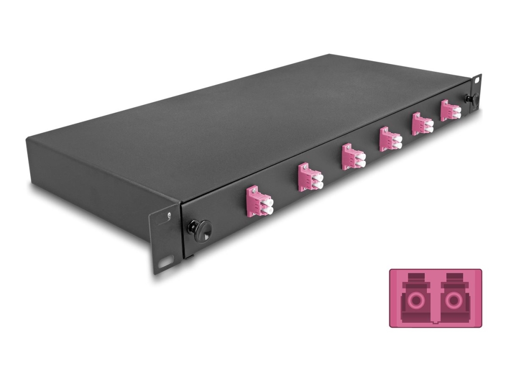 Delock 19? Lwl Spleißbox 6 X Lc Duplex Om4 1He Komplett Bestückt, Schwarz, Metall, 482 Mm, 220 Mm, 44 Mm