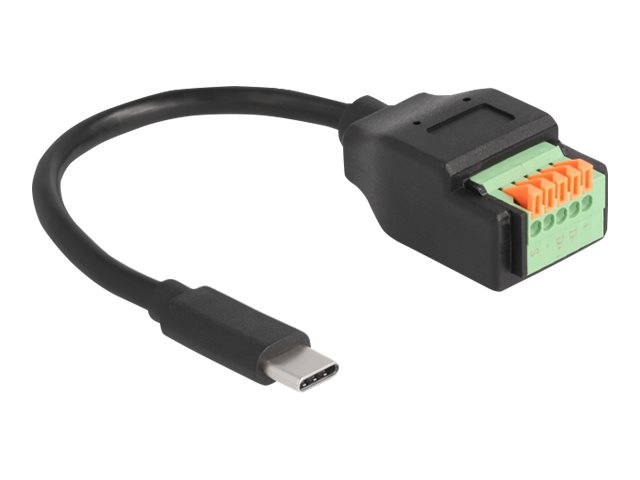 Delock – Usb-Adapterkabel – 24-Poliger Usb-C (Stecker) Auf 4-Polige Klemmleiste – 15 Cm – Druckknopf, 2,54 Mm Rastermaß, Abisolierte Enden – Schwarz/