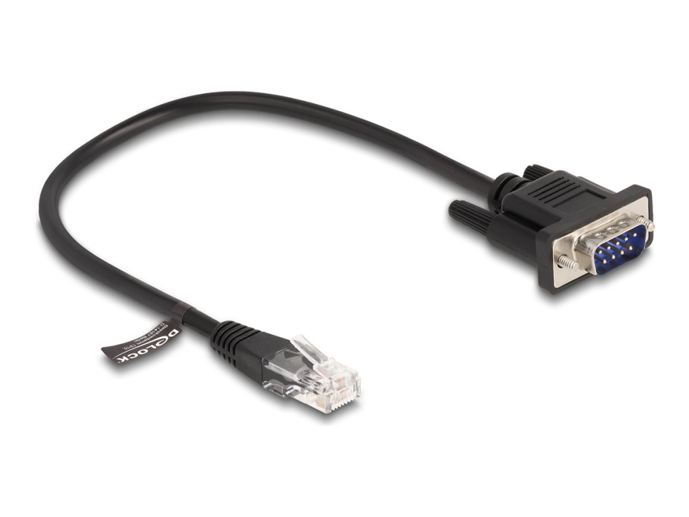 Delock - Seriell RS-232-kabel - RJ-45 (hane) till DB-9 (hane) - 30 cm - 4.5 mm - formpressad, tumskruvar - svart | EL Artiklar - Kablar och ledningar - Telekommunikationsutrustning | GameStuff