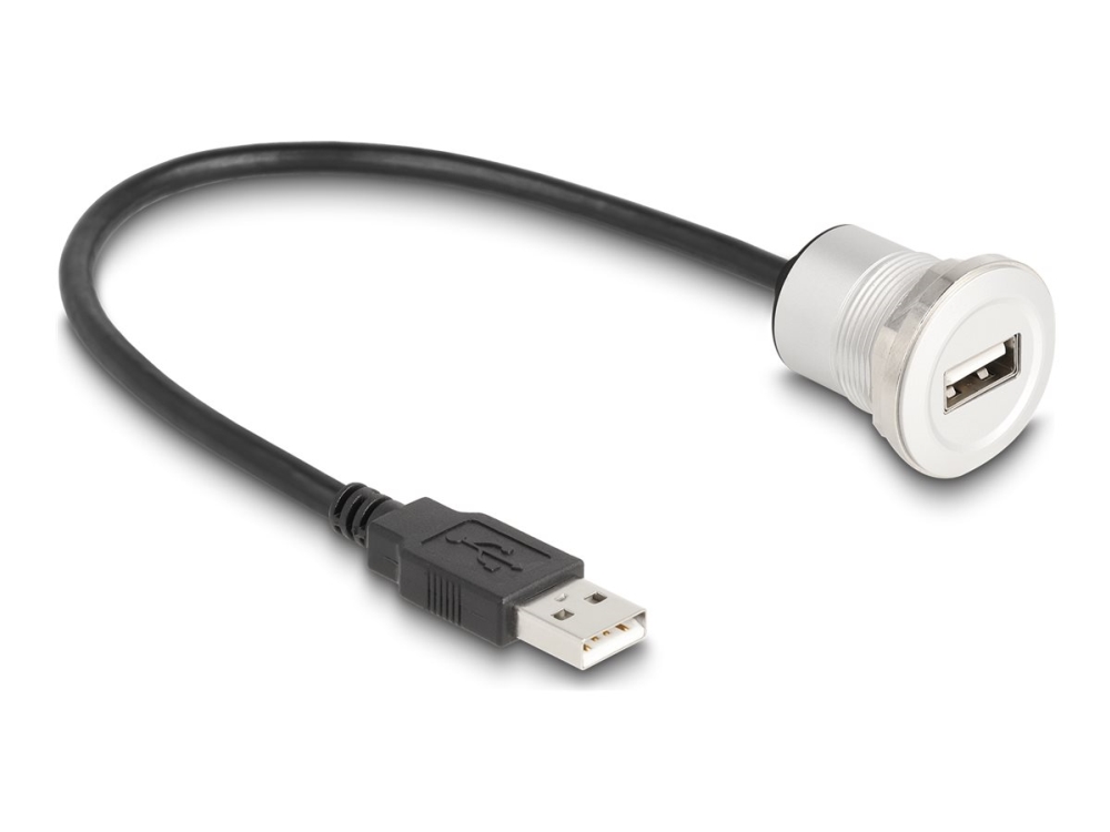 Delock - Usb Forlængerkabel - Usb (Han) Til Usb (Hun) Panelmonterbar - Usb 2.0 - 30 Cm - M22 Gevind - Sort, Sølv