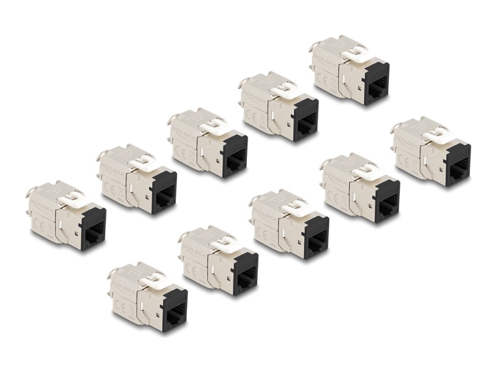 Delock Keystone Modul Rj45 Buchse Zu Lsa Cat.6A Werkzeugfrei Schwarz Set 10 Stück, Flach, Schwarz, Rj-45, Lsa, Buchse, Buchse