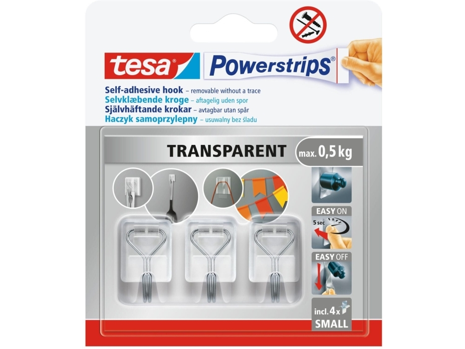tesa Powerstrips trådkrok transparent (58620-00002-00) | Kontorsmaterial - Kontorstillbehör - Övriga | GameStuff
