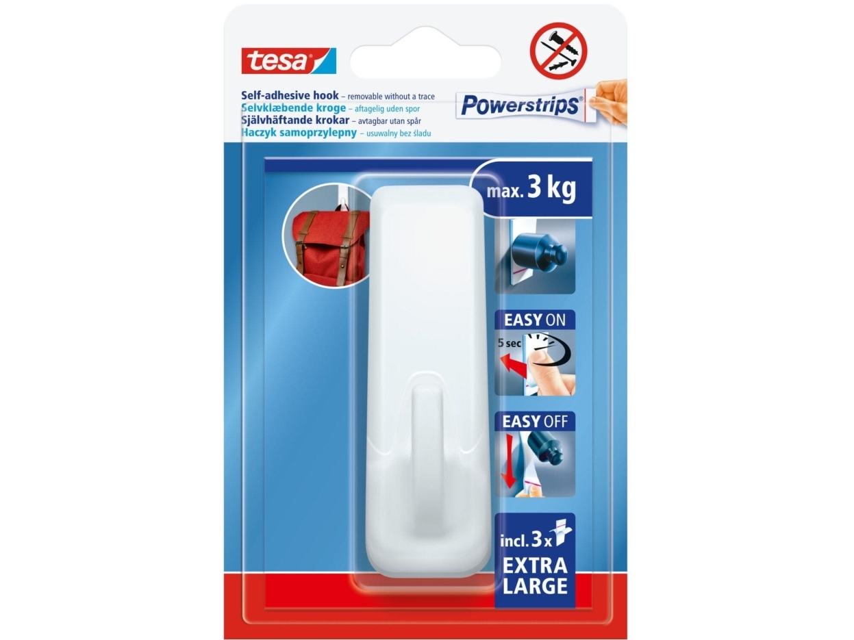 POWERSTRIPS KLÆBENDE KROGE 1 STK. REKTANGULÆR STOR HVID