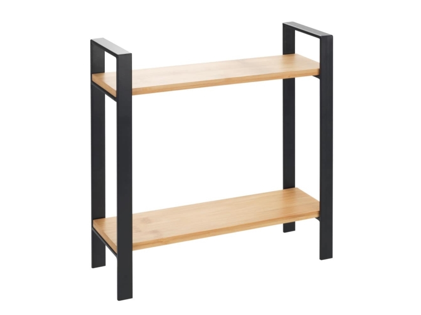 WENKO Lou, Hjørnehylde, Fritstående, Bamboo, Metal, Sort, Træ, Køkken, 2 hylder