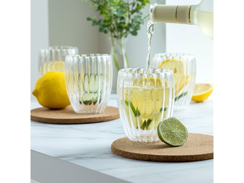 Olsen Home - Double-walled Glasses with Ridges - 4 pcs