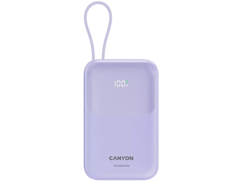 Canyon Power Bank Onpower 101 Built-In Cable 10000 Mah Pd22.5W Violetin, 10000 Mah, Lithium-Ion (Li-Ion), Lilla