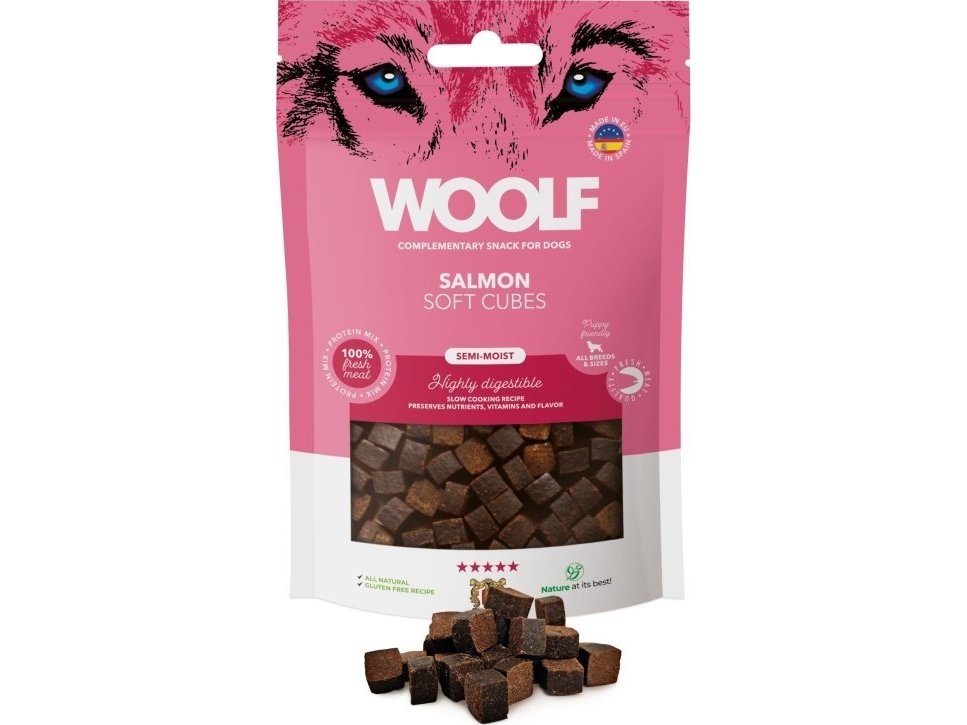 WOOLF Dog Treat Woolf Soft Cubes Laksemonoprotein 100g