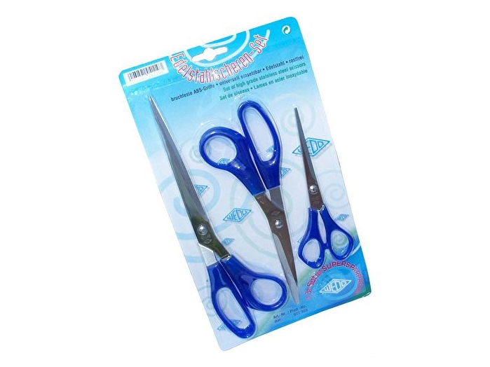 Wedo Edelstahlscheren-Set, 3-Teilig, Länge: 160-210-255 Mm Spitz, Aus Rostfreiem Edelstahl, Griffe Aus Abs-Kunststoff (977 303)