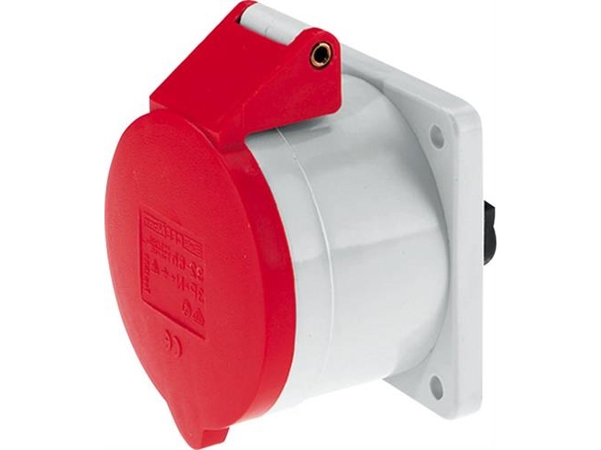 BALS CEE SocketH6 400V 32A 5-polig, röd fläns 75x75 mm, skruvIP44, polyamid | EL Artiklar - Cee & multipolär - Cee material | GameStuff