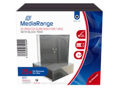 MediaRange BOX32-25, Slimline etui, 1 diske, Sort, Transparent, Plast, 5,2 mm, 25 stk