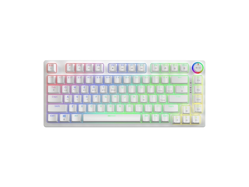 Savio Phenix White Gat Yellow, Kabel & Trådløs, Usb + Bluetooth, Qwerty, Rgb Led, Hvid