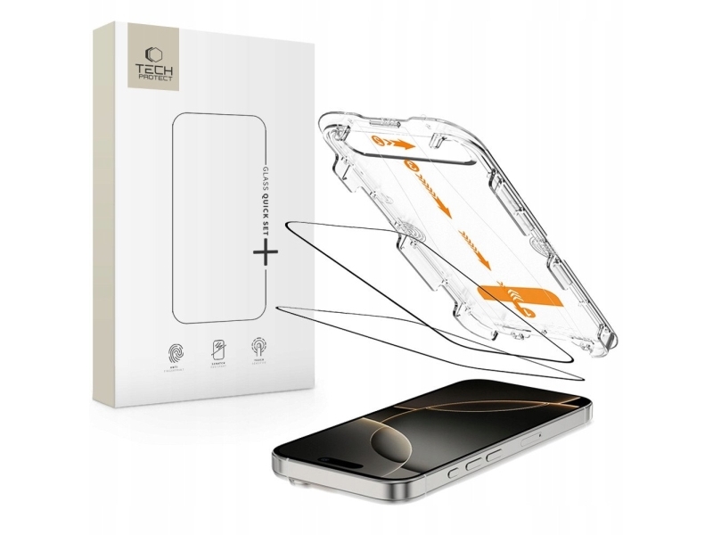 Tech-Protect Gehärtetes Glas Tech-Protect Quick Set+ 2Er-Pack Für Iphone 16 Pro Black