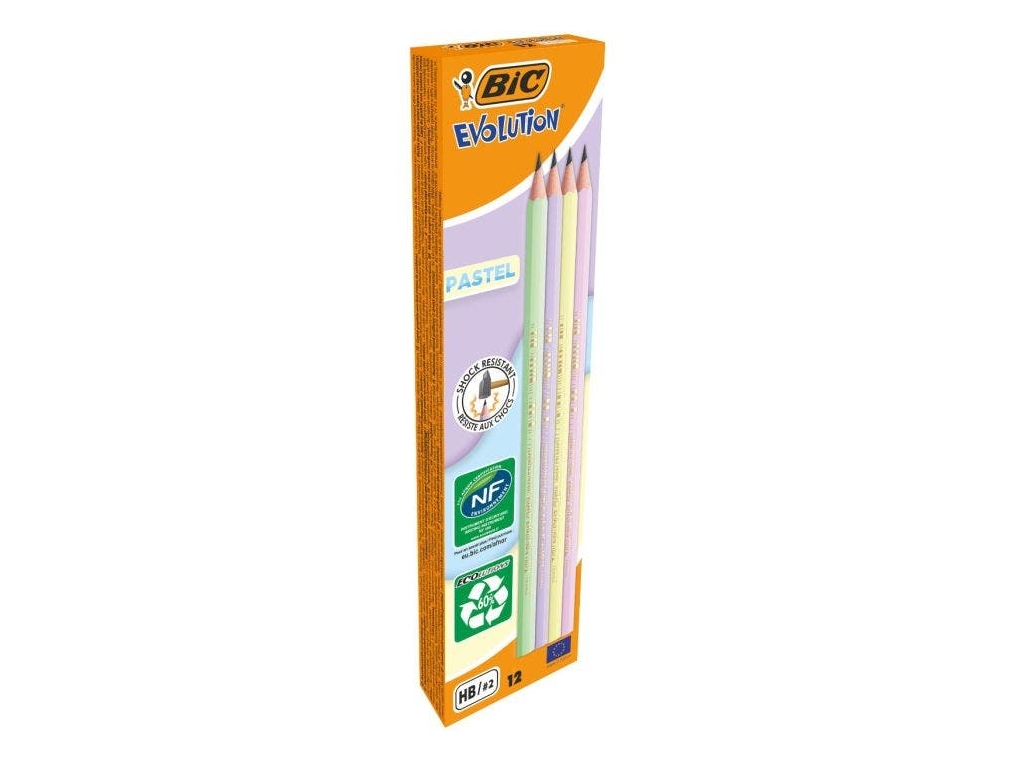 Bic Evolution, 2Hb, Grün, Pink, Violett, Gelb, Hexagonal, 16 Mm, 177 Mm, Box