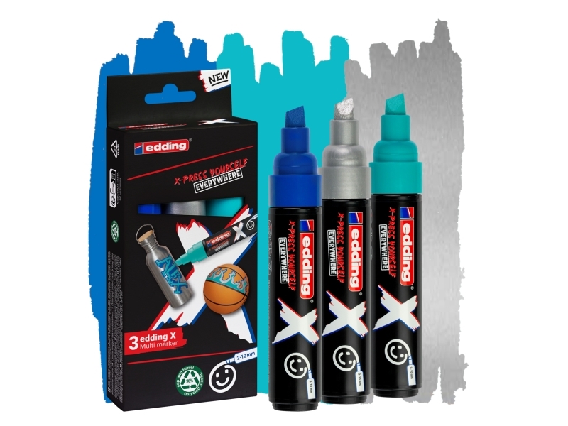 Edding 6900 X Multimarker, Blå, Sølv, Turkis, Mejselspids, Genanvendt Plast, Wood/Laminate, 2 Mm, 1 Cm