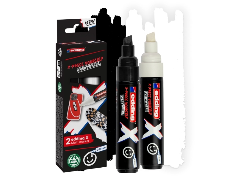 Edding 6900 X Multimarker 2Er Set Black & White, Keilspitze 2-10 Mm, Meißel, Schwarz, Weiß, Recycelbarer Kunststoff, Holz/Laminat, 2 Mm, 1 Cm