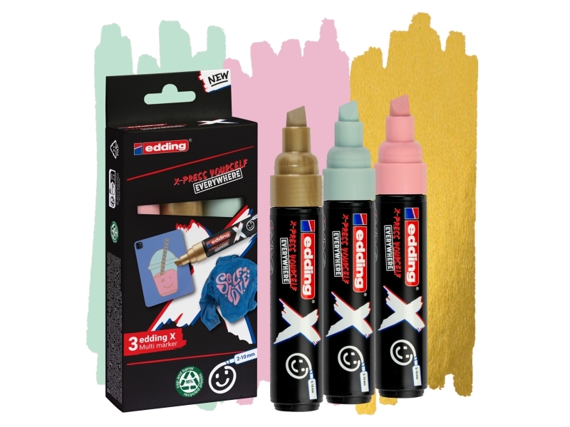 Edding 6900 X Multimarker, Guld, Lysegrøn, Lyserød, Mejselspids, Genanvendt Plast, Wood/Laminate, 2 Mm, 1 Cm