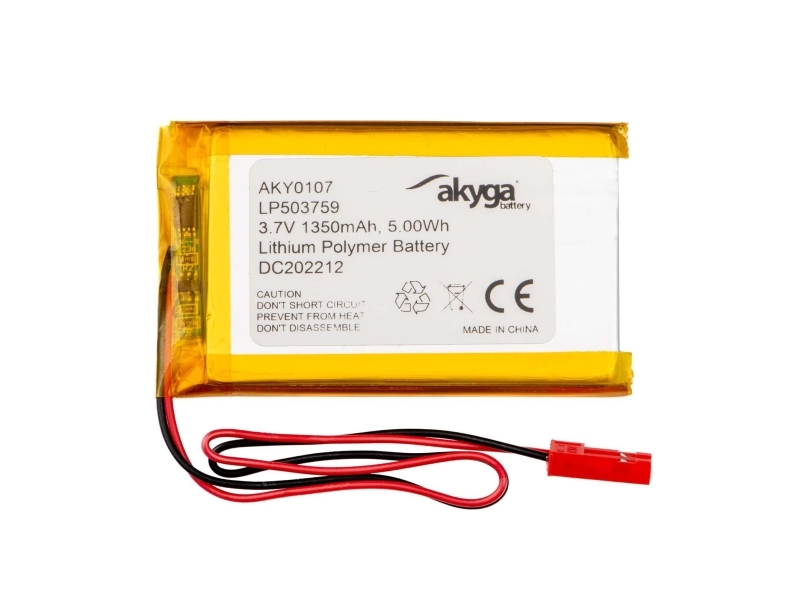 Akyga Aky0107, Batteri, Guld, Lithium-Ion (Li-Ion), 1350 Mah, 3,7 V, 37 Mm
