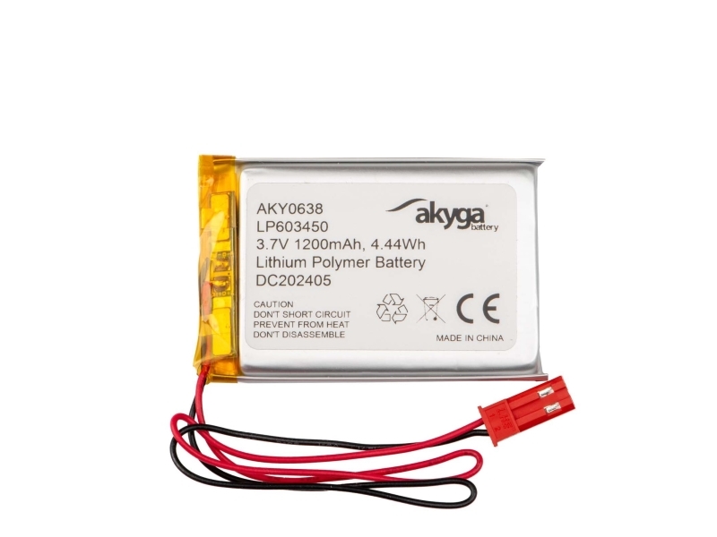 Akyga AKY0638, Batteri, Sølv, Lithium-Ion (Li-Ion), 1200 mAh, 3,7 V, 34 mm
