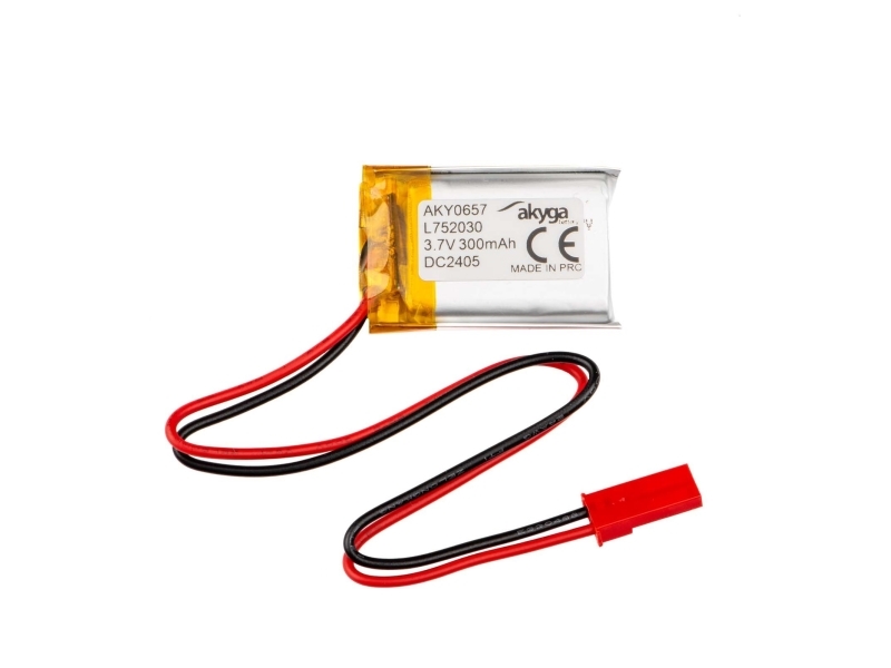 Akyga Aky0657, Batteri, Sølv, Lithium-Ion (Li-Ion), 300 Mah, 3,7 V, 20 Mm