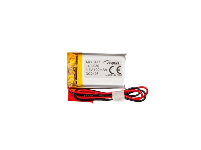 Akyga Aky0477, Batteri, Sølv, Lithium-Ion (Li-Ion), 190 Mah, 3,7 V, 20 Mm