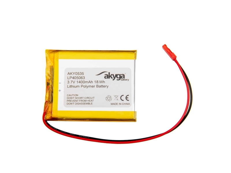 Akyga Aky0535, Batteri, Sølv, Lithium-Ion (Li-Ion), 1400 Mah, 3,7 V, 50 Mm