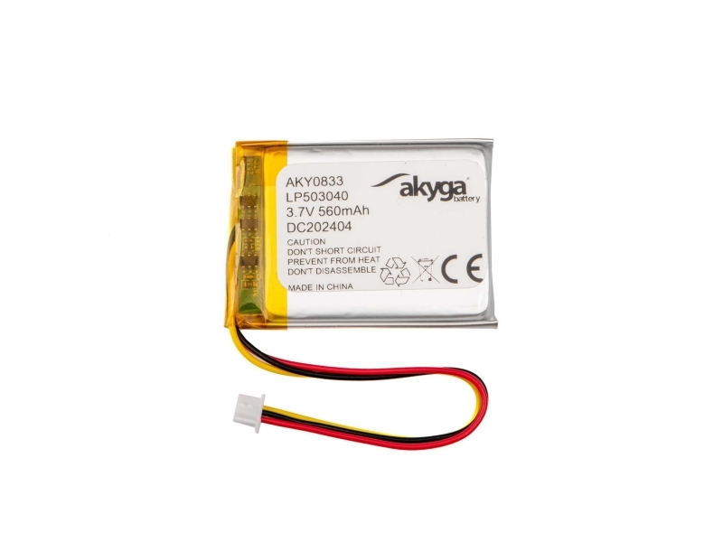 Akyga AKY0833, Batteri, Sølv, Lithium-Ion (Li-Ion), 560 mAh, 3,7 V, 30 mm