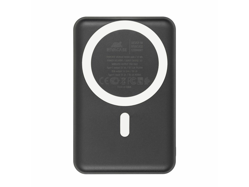 Rivacase Va2604, 10000 Mah, Lithium-Polymer (Lipo), Schnellladung 3.0, Kabelloses Laden, 3,7 V, Schwarz